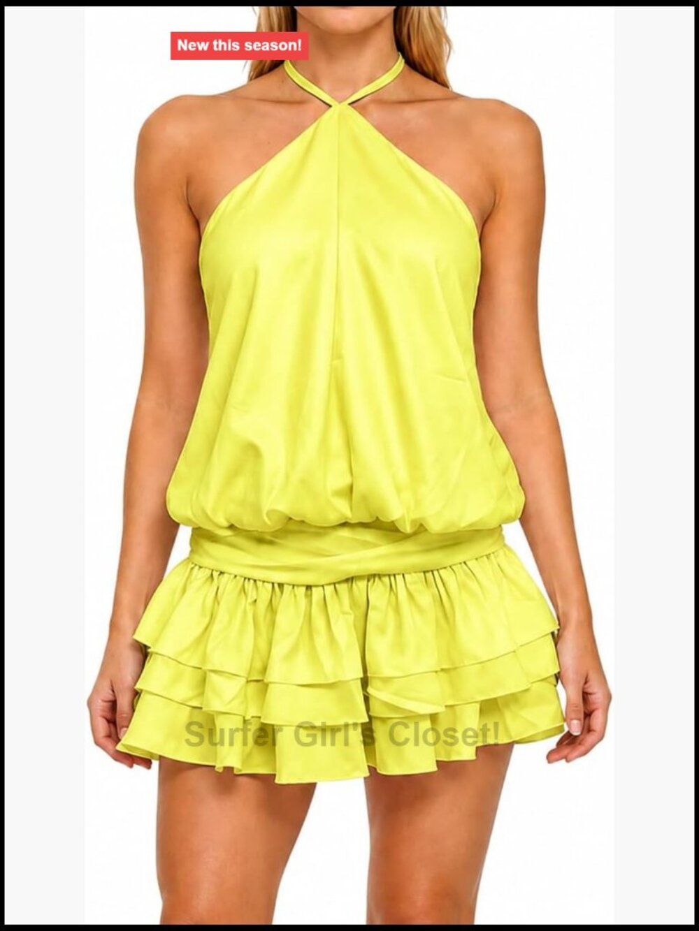 Women's Halter Drop Waist Backless Ruffle Flowy Mini Dress Sleeveless